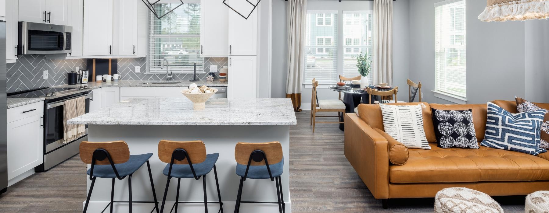 a large kitchen with a large island